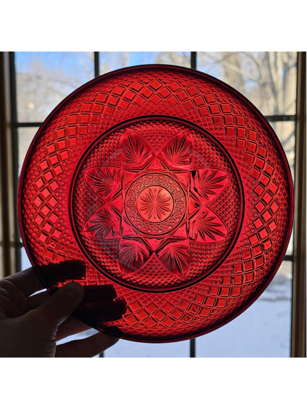 French Ruby Red Glass 8″ Plate Stamped France Vintage Serving & Display Dish